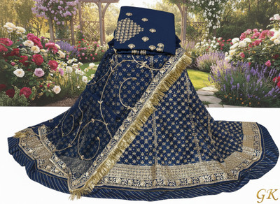 Shreemanji trading Embroidered Semi Stitched Rajputi Poshak(Dark Blue)
