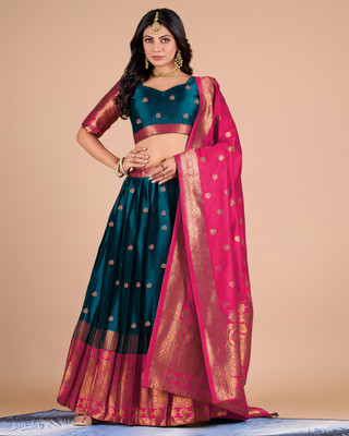 ISARA Printed Semi Stitched Lehenga Choli(Green)