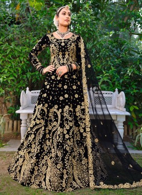 Fashion Filament – Live Your Fashion Embroidered Semi Stitched Lehenga Choli(Black)