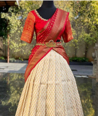 KM CREATION Printed Semi Stitched Lehenga Choli(Red)