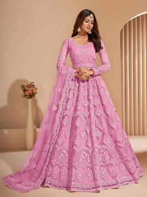 A To Z Cart Embroidered Semi Stitched Lehenga Choli(Pink)
