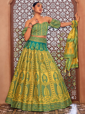 PURVAJA Self Design Semi Stitched Lehenga Choli(Yellow)