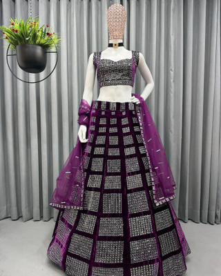 niklu fashion Embroidered Semi Stitched Lehenga Choli(Purple)