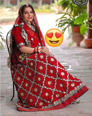 Anjani Textile Embroidered, Embellished Semi Stitched Rajasthani Poshak(Red)