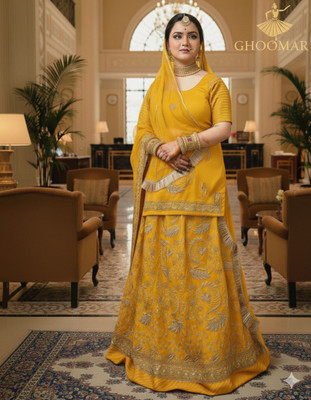 Shreemanji trading Embroidered Semi Stitched Rajputi Poshak(Yellow)