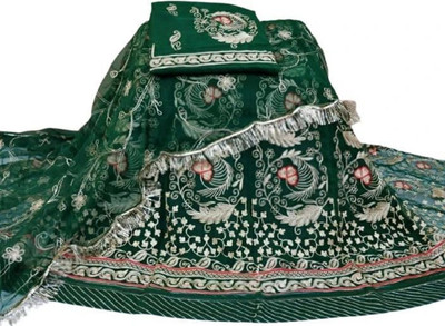 Bhawani Collection Embroidered Semi Stitched Rajasthani Poshak(Green)