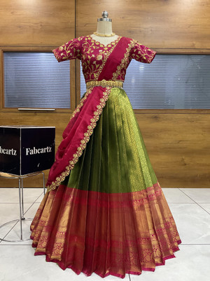 Fabcartz Self Design Semi Stitched Lehenga Choli(Green)