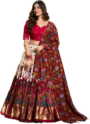 ORNAGLOW Floral Print Semi Stitched Lehenga Choli(Multicolor)