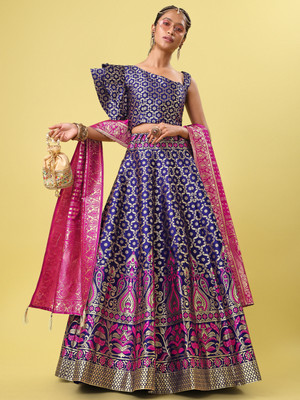 PURVAJA Self Design Semi Stitched Lehenga Choli(Dark Blue)