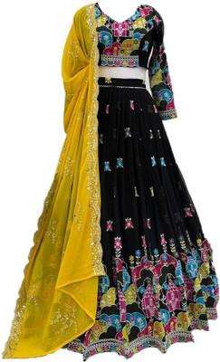 AVITAATEX Embroidered Semi Stitched Lehenga Choli(Black)