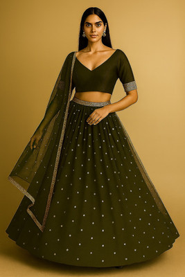 Rise On Fab Embroidered Semi Stitched Lehenga Choli(Green)