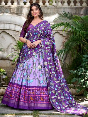CYNOR ENTERPRISE Floral Print Semi Stitched Lehenga Choli(Purple)