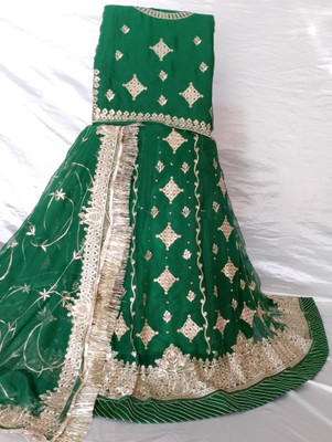 V And V Shop Embroidered Semi Stitched Rajasthani Poshak(Green)