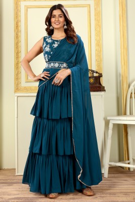 PATLANI STYLE Embroidered Stitched Lehenga Choli(Blue)