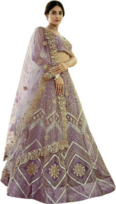 HOUSE OF COMMON Embroidered Semi Stitched Lehenga Choli(Purple)