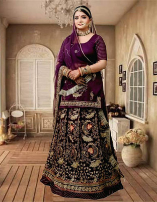 Bhawani Collection Embroidered Semi Stitched Rajasthani Poshak(Purple)