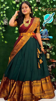 Dhyana Self Design Semi Stitched Lehenga Choli(Green)