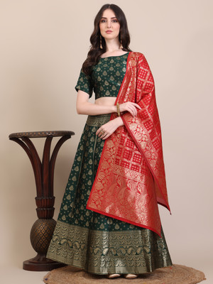 GRANTH MANIAFAB Self Design Semi Stitched Lehenga Choli(Dark Green)