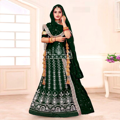 mara rani Embroidered Semi Stitched Rajputi Poshak(Green)