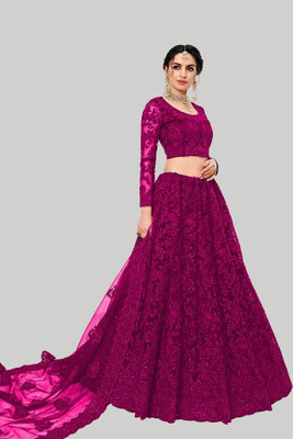 chalisha trends Embroidered, Self Design Semi Stitched Lehenga Choli(Pink)