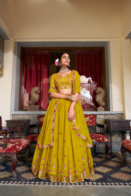 CYNOR ENTERPRISE Embroidered Semi Stitched Lehenga Choli(Yellow)
