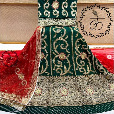 MADHUR HAND WORK ART Embroidered, Embellished Semi Stitched Rajasthani Poshak(Green, Red)