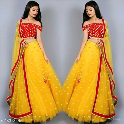 MEERAVYAENTERPRISE Embroidered Semi Stitched Lehenga Choli(Red, Yellow)