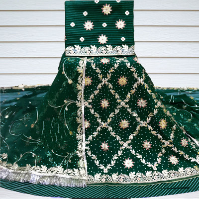 MADHUR HAND WORK ART Embroidered, Embellished Semi Stitched Lehenga Choli(Green)