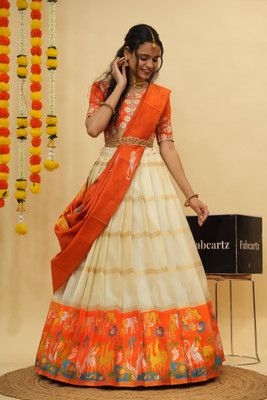 SHREE CREATION Self Design Semi Stitched Lehenga Choli(Orange)