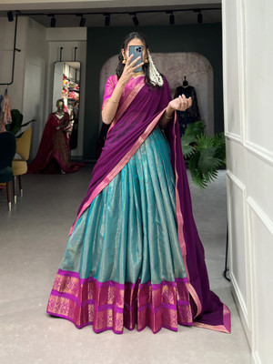 KRISHU ETHNICS Solid Semi Stitched Lehenga Choli(Blue)