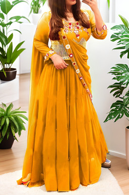 kamaldesigner Embellished Semi Stitched Lehenga Choli(Yellow)