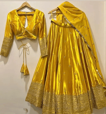 QUEDDY'S Embroidered Semi Stitched Lehenga Choli(Yellow)