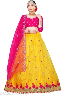 SONBAY FASHION & CREATION Embroidered Semi Stitched Lehenga Choli(Yellow, Gold)