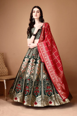 SHREE SANT SAREES Self Design Semi Stitched Lehenga Choli(Green)