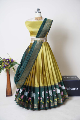 Fabcartz Self Design Semi Stitched Lehenga Choli(Yellow)