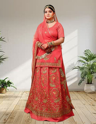 SHREE AMBEY TRADING Embroidered Semi Stitched Rajasthani Poshak(Pink)