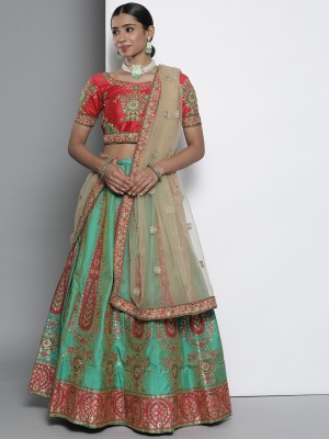 Tasrika Embellished Semi Stitched Lehenga Choli(Green)