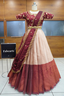 Fabcartz Self Design Semi Stitched Lehenga Choli(Beige)