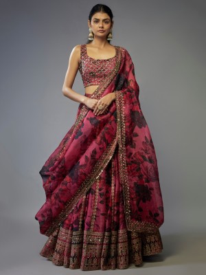 Tasrika Embroidered Semi Stitched Lehenga Choli(Pink)