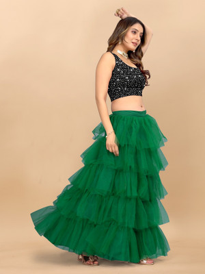 Julee Solid Semi Stitched Lehenga & Crop Top(Green)