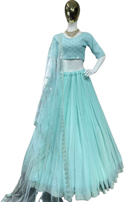 HRMFAB Self Design Semi Stitched Lehenga Choli(Light Blue)