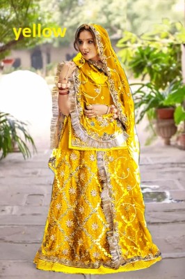 New Pooja Embroidered, Embellished Semi Stitched Rajasthani Poshak(Yellow)