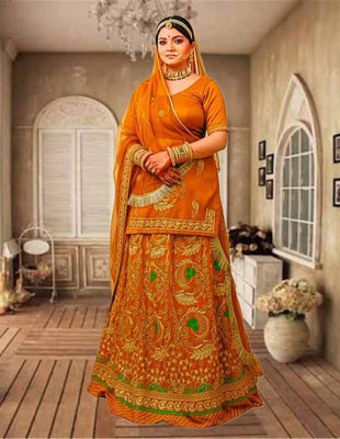 SHREE AMBEY TRADING Embroidered Semi Stitched Rajasthani Poshak(Gold)