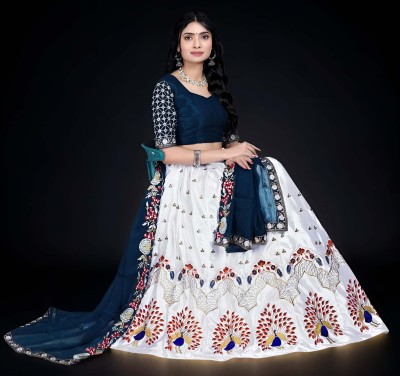 kamaldesigner Embroidered Semi Stitched Lehenga Choli(White)