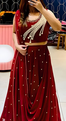 BHOJALCREATION Embroidered Semi Stitched Lehenga & Crop Top(Maroon)