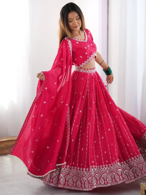 Fabricfantacia Self Design Semi Stitched Lehenga Choli(Pink)