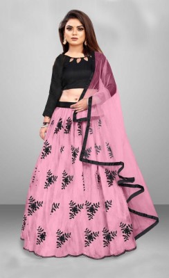 JANVI CREATION Solid, Embroidered, Embellished, Self Design Semi Stitched Lehenga Choli(Pink)