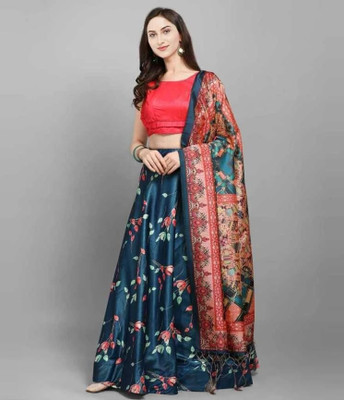 HOUSE OF COMMON Digital Print Semi Stitched Lehenga Choli(Blue, Red)
