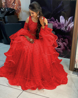 DD's creation Embellished Semi Stitched Lehenga Choli(Red)