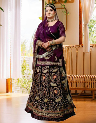 Bhawani saree center Embroidered Semi Stitched Rajasthani Poshak(Purple)